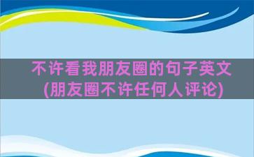 不许看我朋友圈的句子英文(朋友圈不许任何人评论)