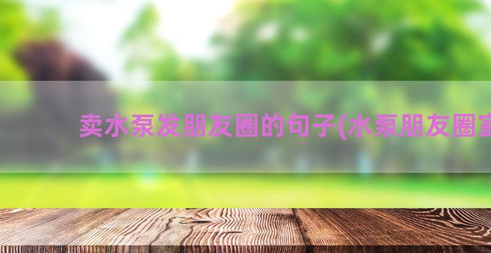 卖水泵发朋友圈的句子(水泵朋友圈宣传)