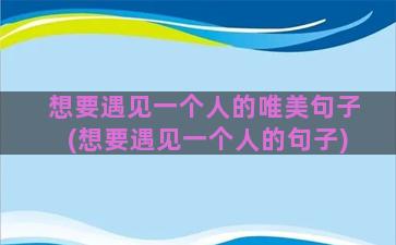 想要遇见一个人的唯美句子(想要遇见一个人的句子)