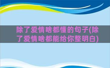 除了爱情啥都懂的句子(除了爱情啥都能给你整明白)